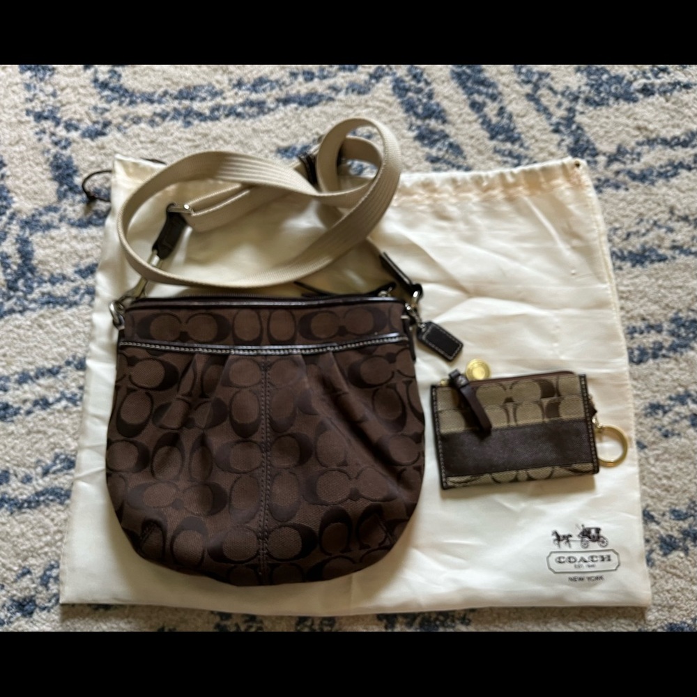 Coach Brown Jacquard Crossbody and Zip Wallet